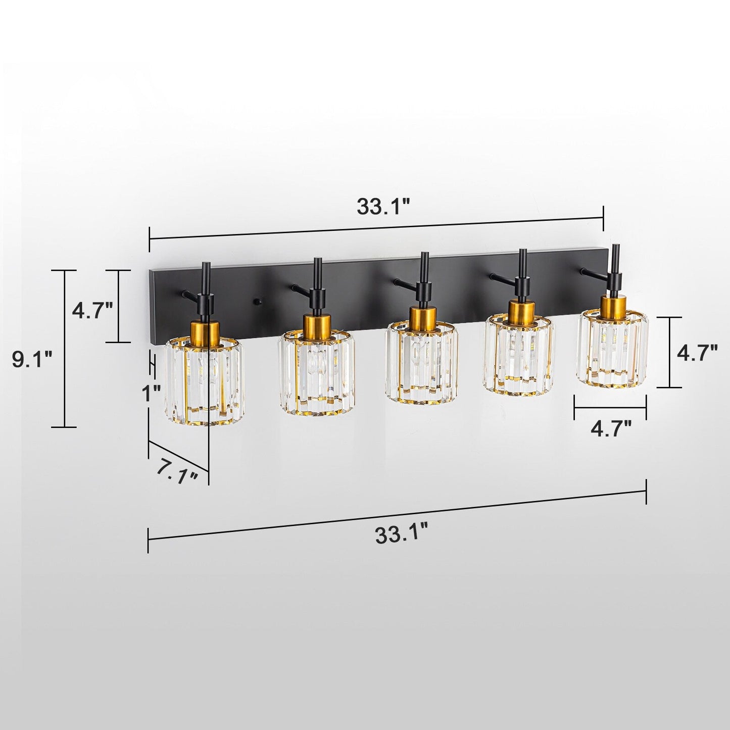 Appliques murales de salle de bain à cristaux, modernes, à intensité variable, avec abat-jours en cristal.