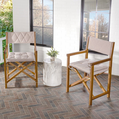 Chaise de réalisateur pliable en bois d'acacia pour extérieur, dossier en losanges matelassés, style milieu de siècle, avec coussin, modèle Theo Classic, par JONATHAN Y (lot de 2)