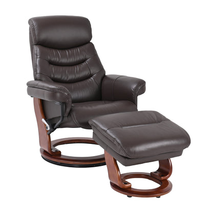 Fauteuil pivotant inclinable en cuir avec pouf de rangement assorti