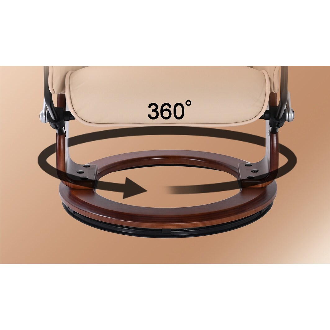 Fauteuil pivotant inclinable en cuir avec pouf de rangement assorti