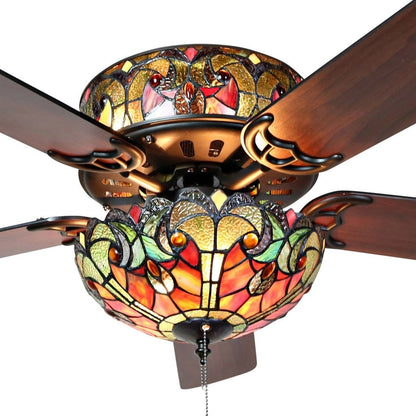Ventilateur de plafond Halston en verre dépoli style Tiffany - Spice - 52L x 52W x 19H - 52L x 52W x 19H