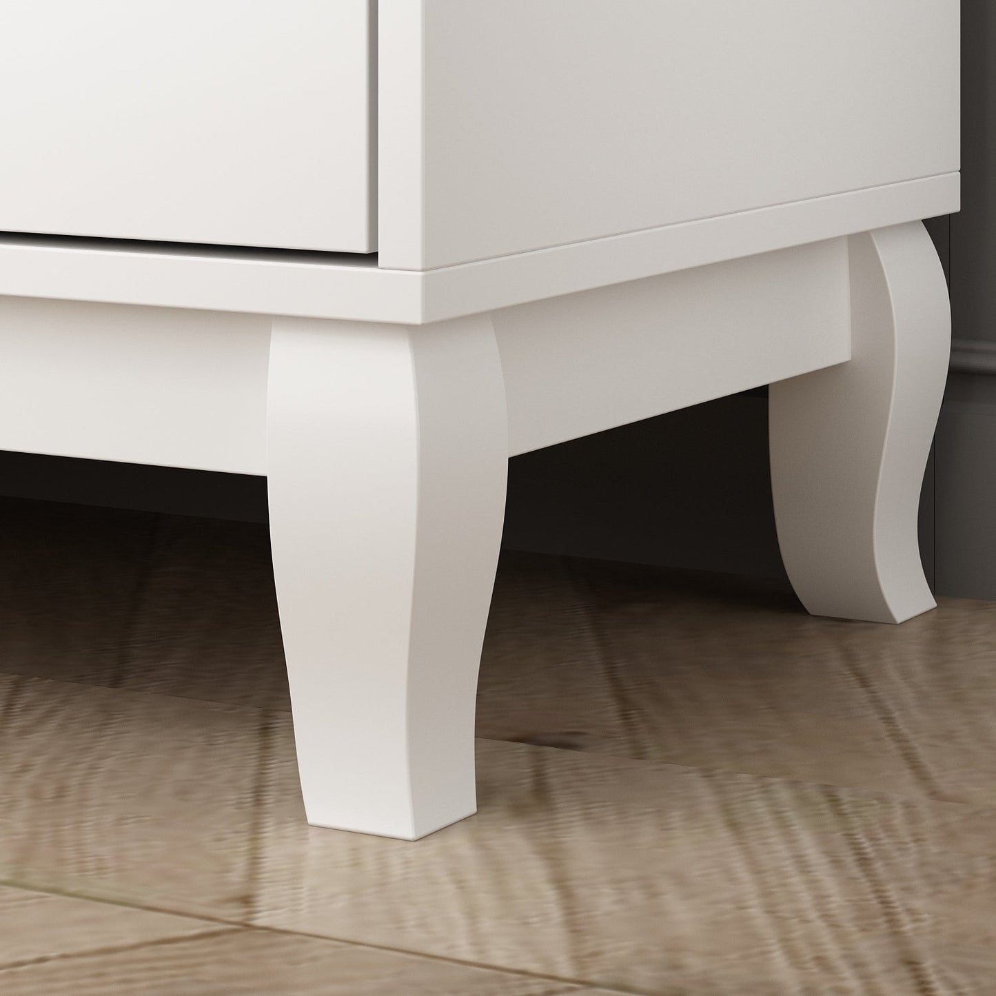 Commode double Timechee à 6 tiroirs, 120 cm de large, pieds en bois massif, laquée.