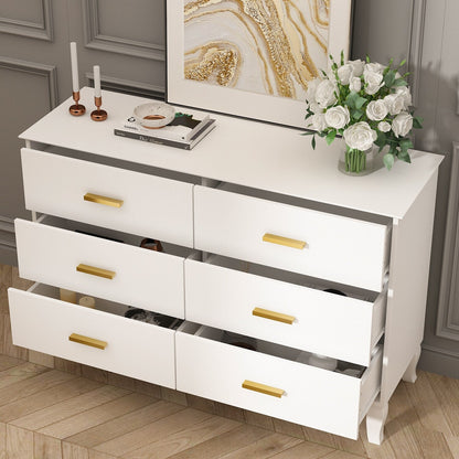 Commode double Timechee à 6 tiroirs, 120 cm de large, pieds en bois massif, laquée.