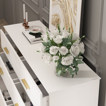 Commode double Timechee à 6 tiroirs, 120 cm de large, pieds en bois massif, laquée.