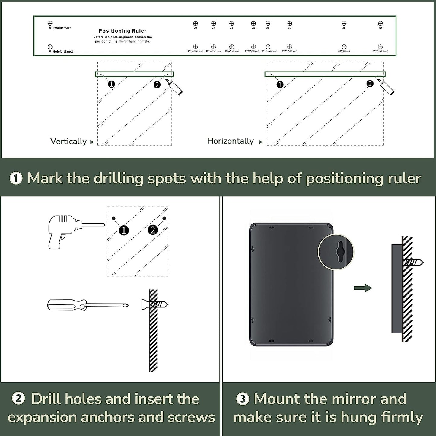 TokeShimi Miroir mural de salle de bain avec cadre métallique moderne