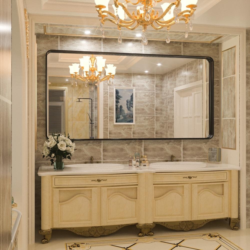 TokeShimi Miroir mural de salle de bain avec cadre métallique moderne