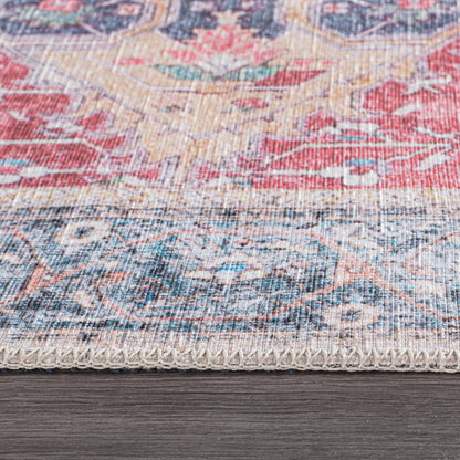 Traditional Distressed Vintage Machine Washbale Multi Area Rug