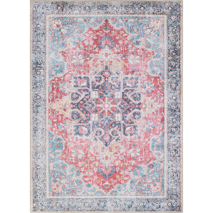 Traditional Distressed Vintage Machine Washbale Multi Area Rug