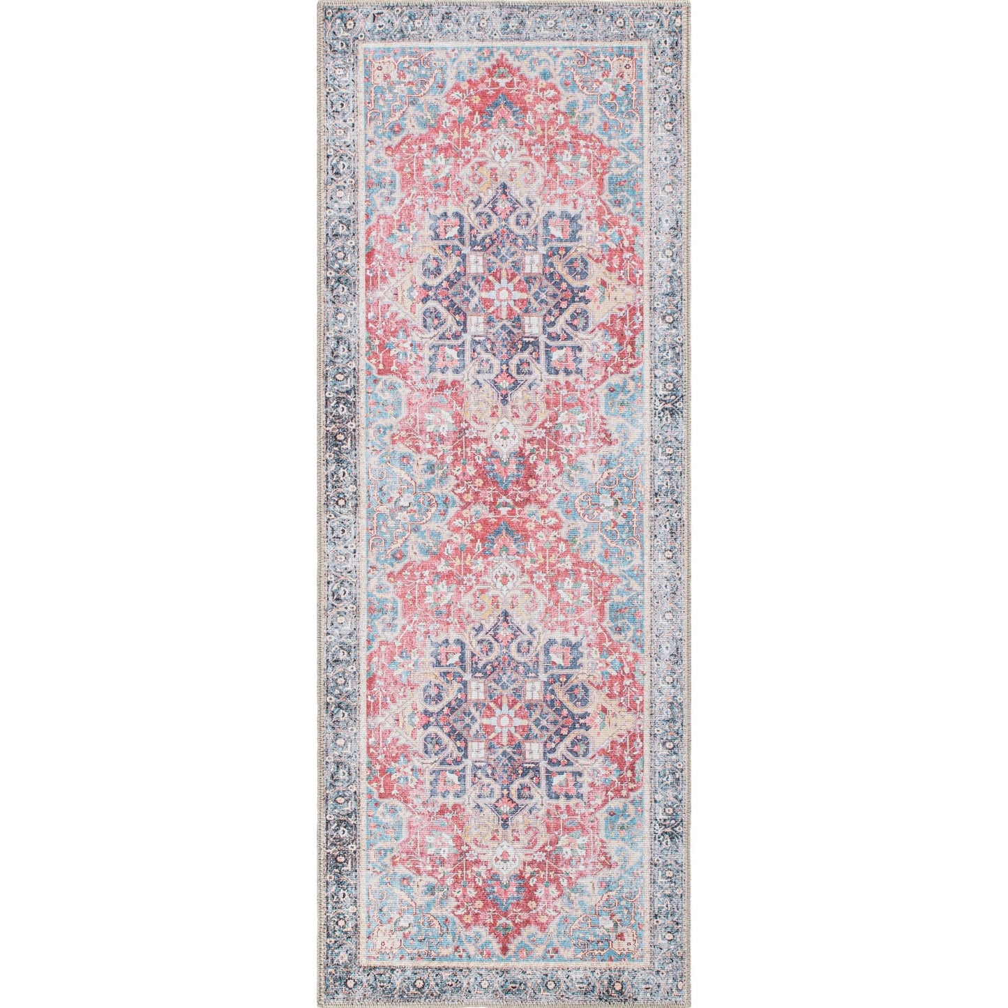 Traditional Distressed Vintage Machine Washbale Multi Area Rug