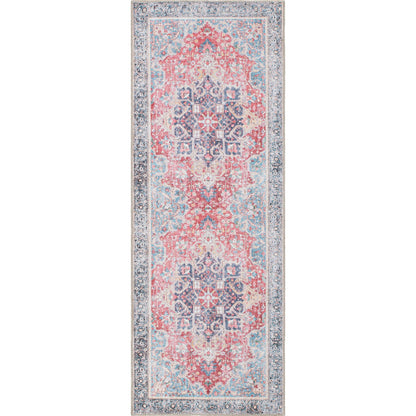 Traditional Distressed Vintage Machine Washbale Multi Area Rug
