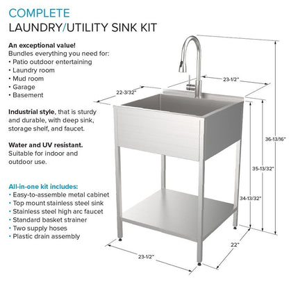 Transolid EWS-2422S Lavabo et support de lavage en acier inoxydable pour buanderie - 61 cm L x 56 cm P x 89 cm H - 61 cm x 56 cm