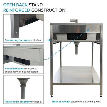 Transolid EWS-2422S Lavabo et support de lavage en acier inoxydable pour buanderie - 61 cm L x 56 cm P x 89 cm H - 61 cm x 56 cm