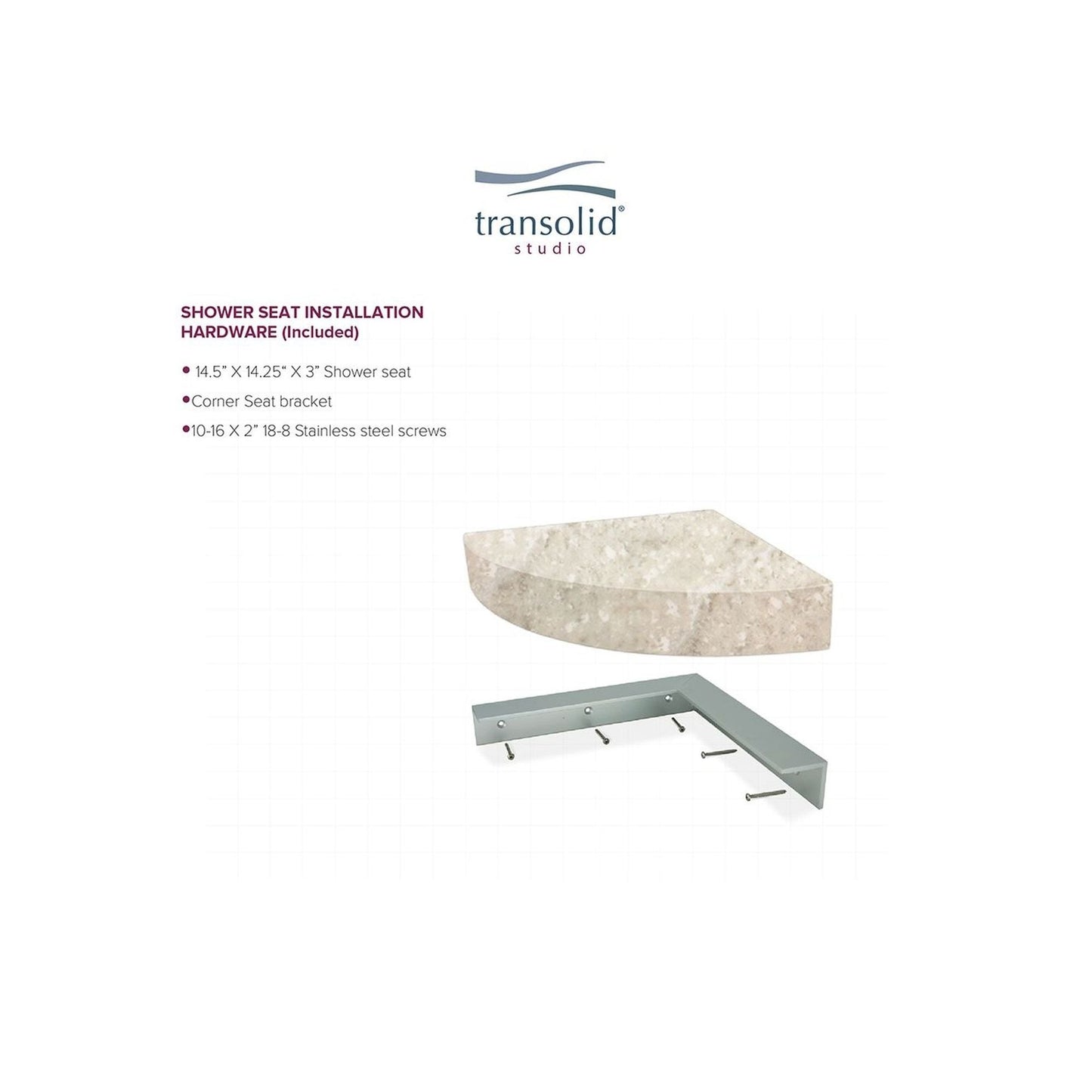 Transolid Studio, siège de douche d'angle mural en surface solide, 35,5 x 35,5 cm - 36,8 x 36,2 x 7,6 cm