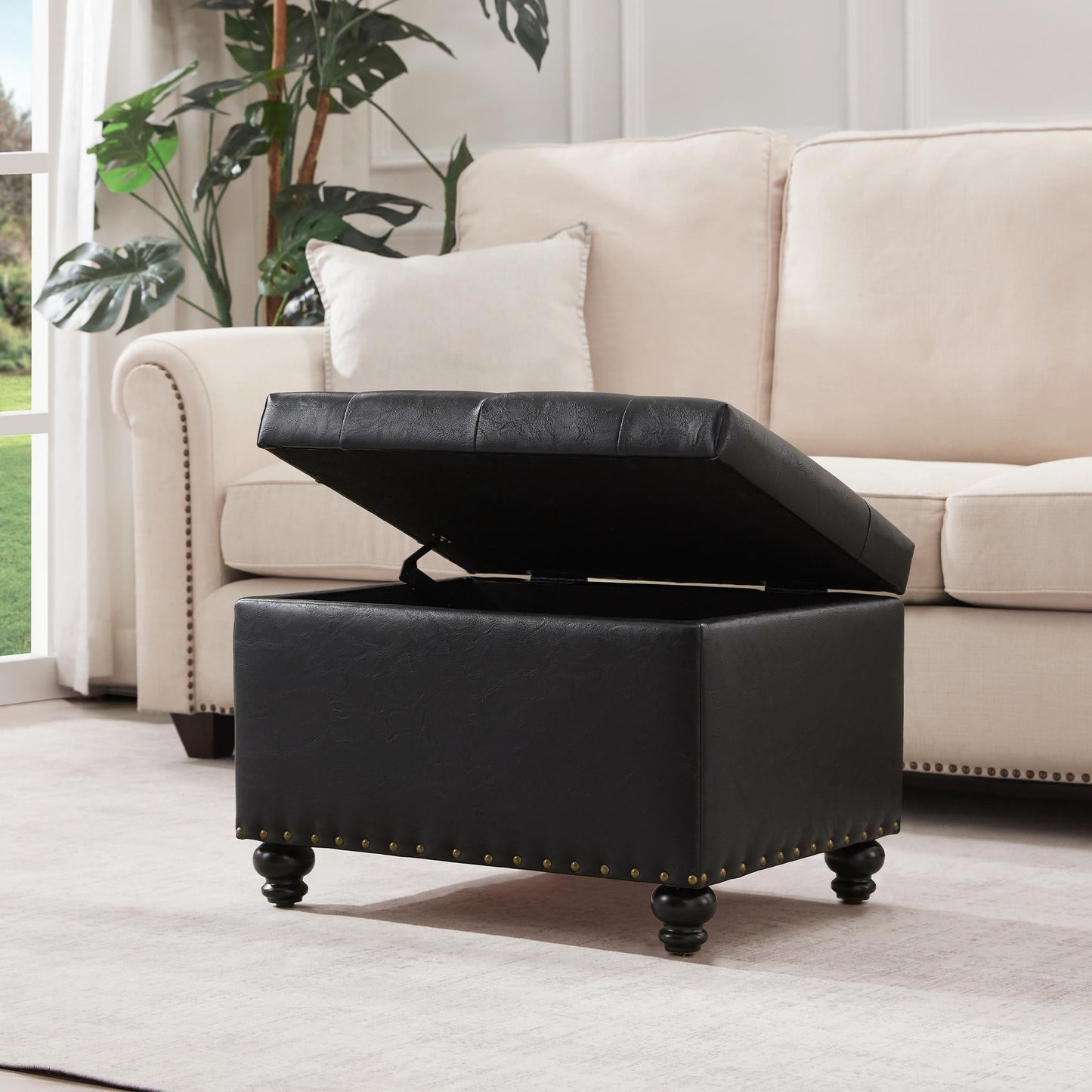 Tufted Storage Ottoman Bench, Rectangular Footstool