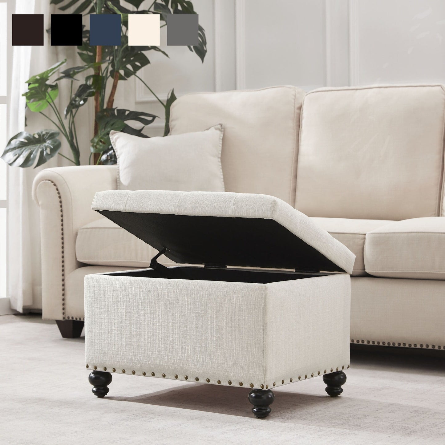 Tufted Storage Ottoman Bench, Rectangular Footstool