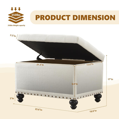 Tufted Storage Ottoman Bench, Rectangular Footstool