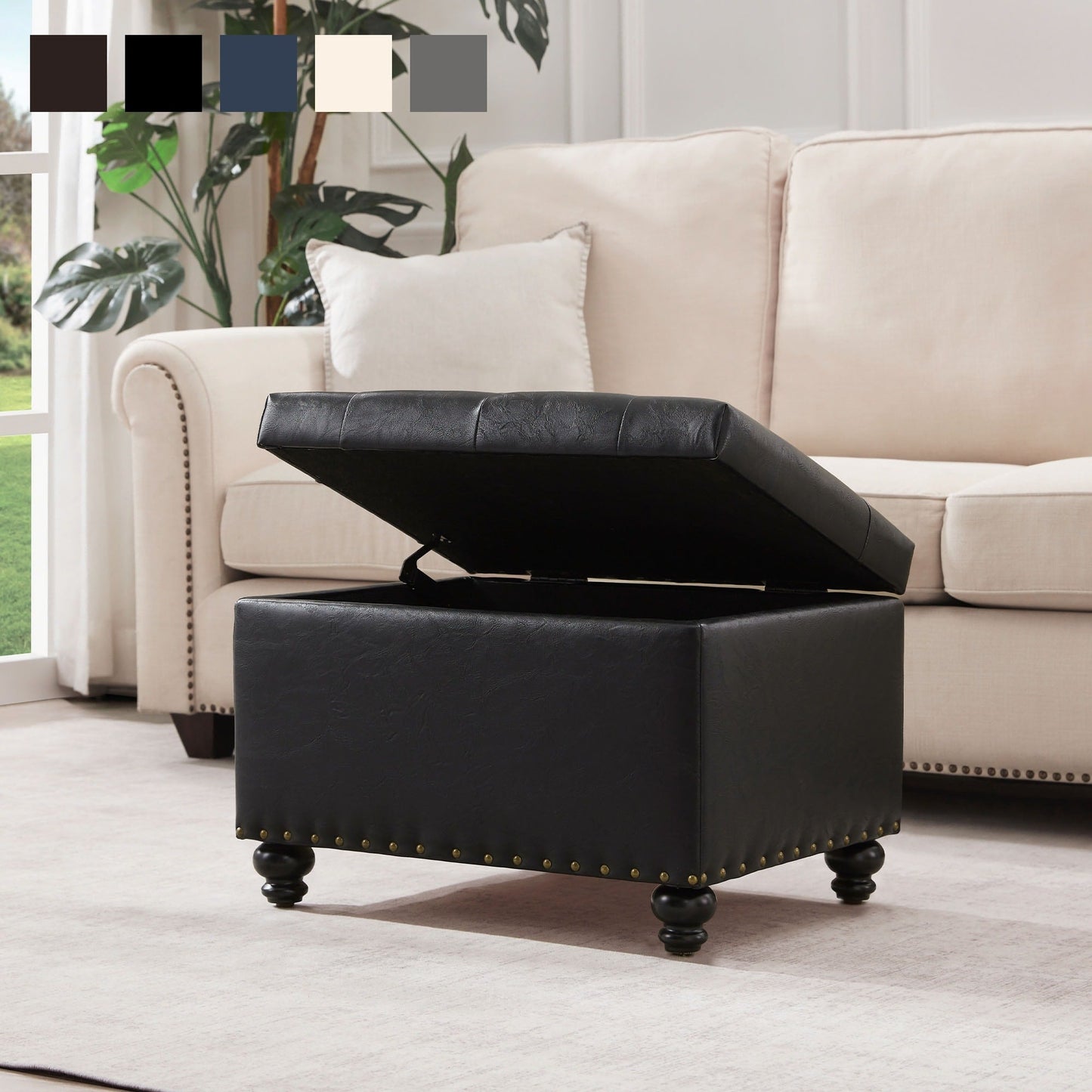 Tufted Storage Ottoman Bench, Rectangular Footstool