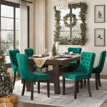 Lot de 6 chaises de salle à manger en velours capitonné avec pieds en bois massif.