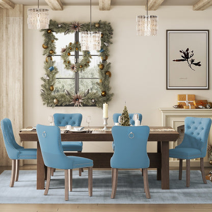 Lot de 6 chaises de salle à manger en velours capitonné avec pieds en bois massif.