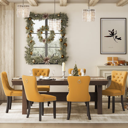 Lot de 6 chaises de salle à manger en velours capitonné avec pieds en bois massif.