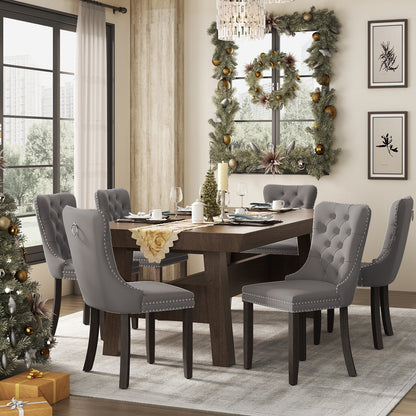 Lot de 6 chaises de salle à manger en velours capitonné avec pieds en bois massif.