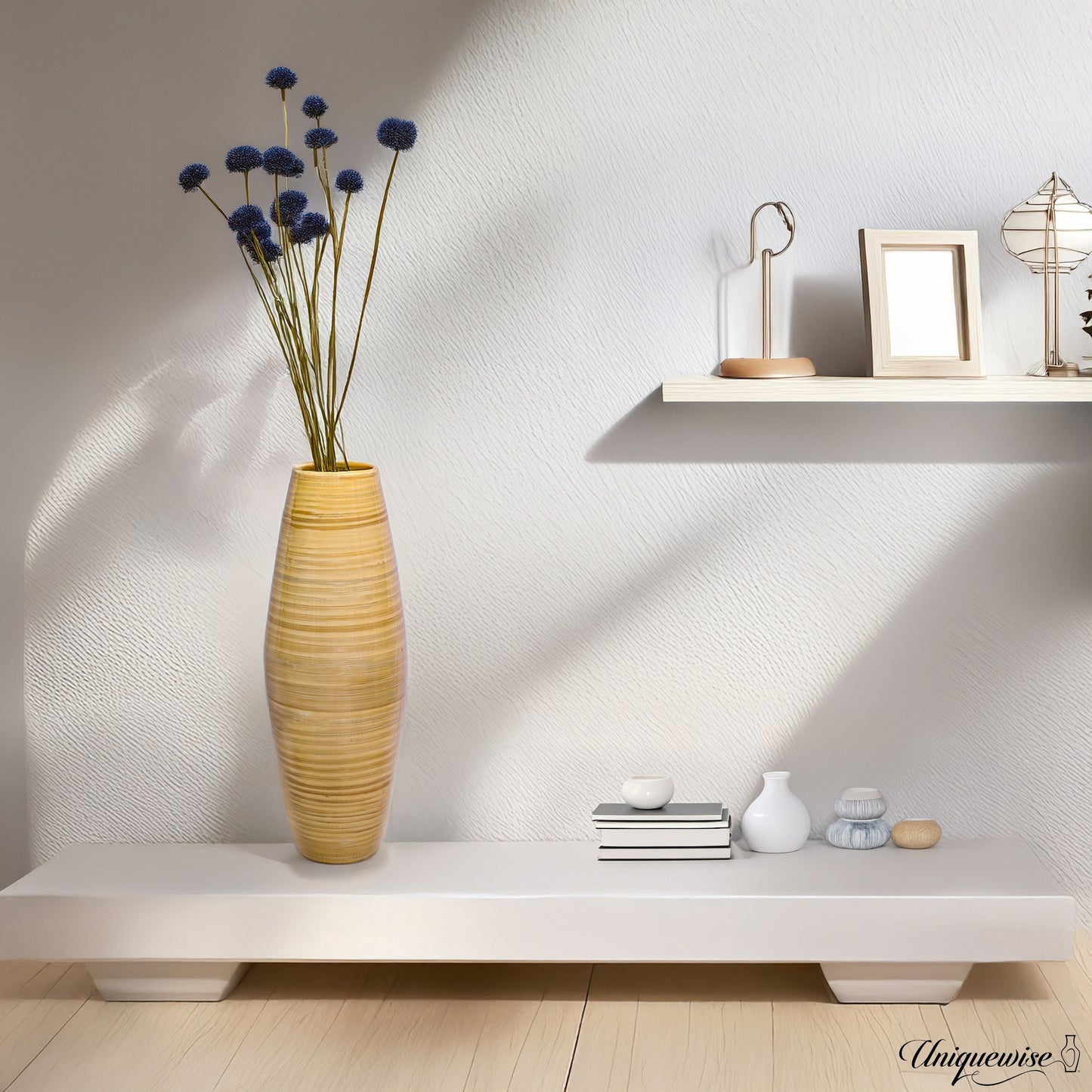 Uniquewise Tall Cylinder Bamboo Floor Vase Decorative Accent for Hotel Lobbies and Spa, Perfect Decor for Living Room or Hallway