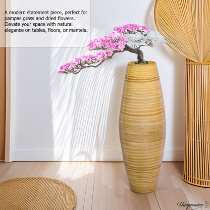 Uniquewise Tall Cylinder Bamboo Floor Vase Decorative Accent for Hotel Lobbies and Spa, Perfect Decor for Living Room or Hallway
