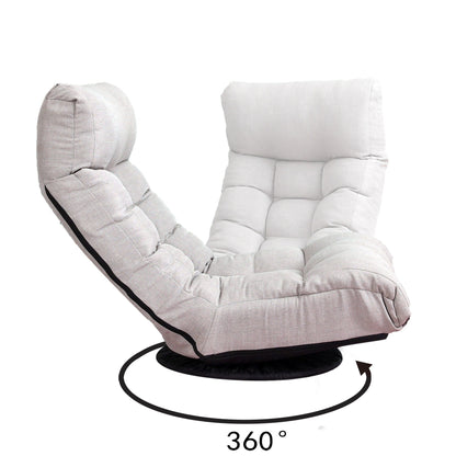 Ensemble de fauteuil inclinable sans accoudoirs, recouvert de tissu, avec repose-pieds et repose-tête réglable.