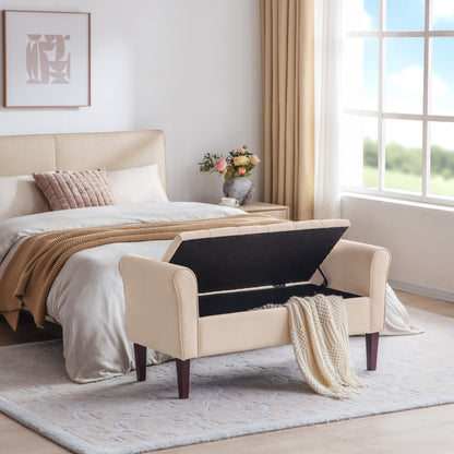 Banc de rangement capitonné, banc avec accoudoirs, banc d'entrée avec couvercle rabattable, 50,4 pouces.