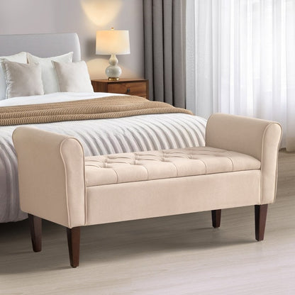 Banc de rangement capitonné, banc avec accoudoirs, banc d'entrée avec couvercle rabattable, 50,4 pouces.