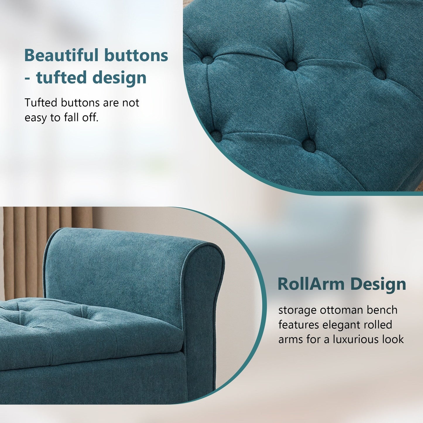 Banc de rangement capitonné, banc avec accoudoirs, banc d'entrée avec couvercle rabattable, 50,4 pouces.