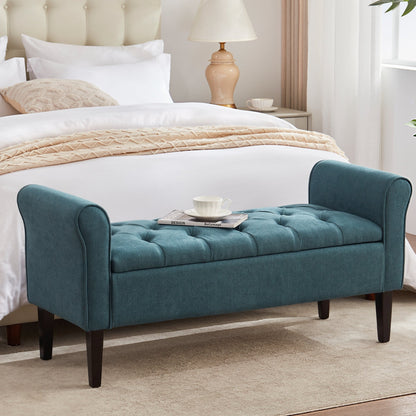 Banc de rangement capitonné, banc avec accoudoirs, banc d'entrée avec couvercle rabattable, 50,4 pouces.