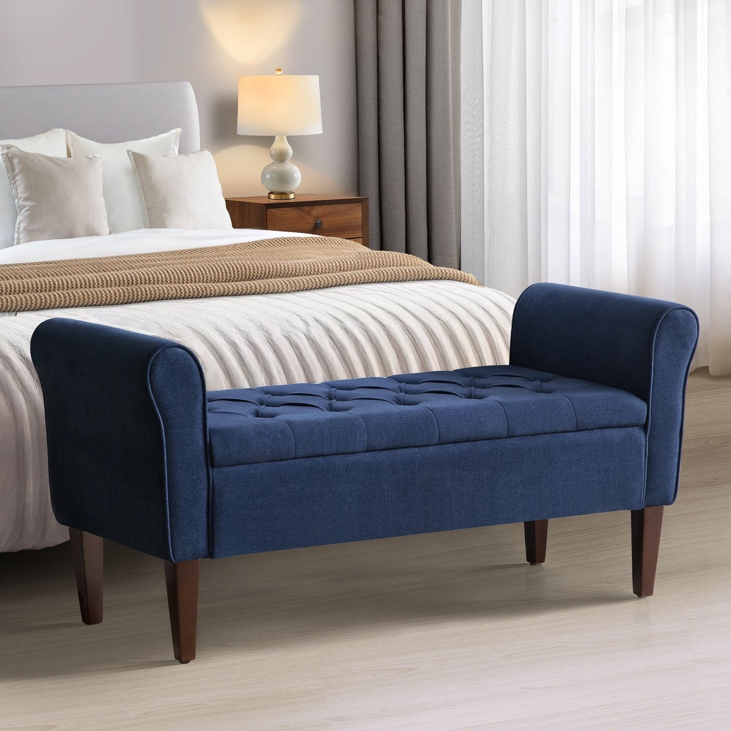 Banc de rangement capitonné, banc avec accoudoirs, banc d'entrée avec couvercle rabattable, 50,4 pouces.