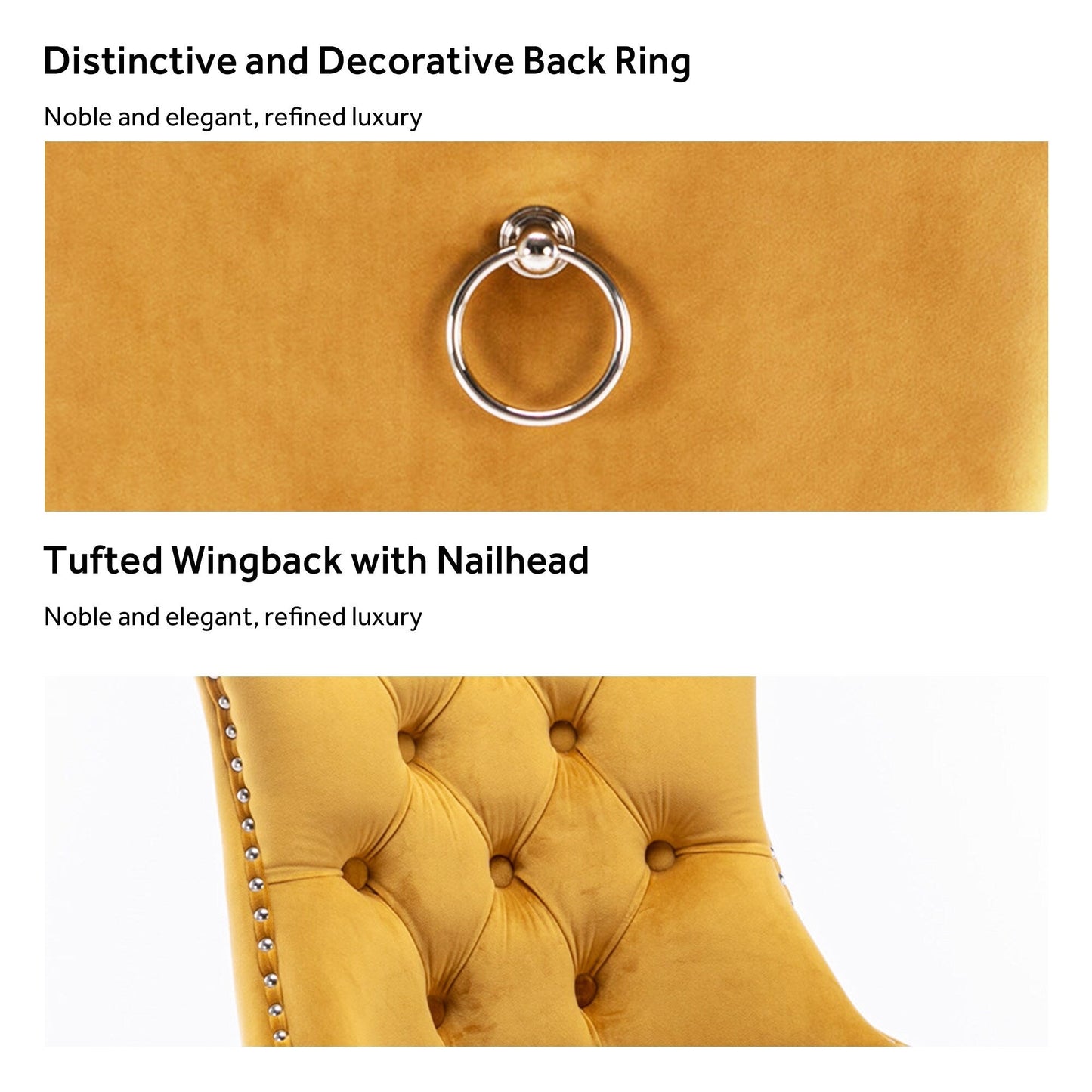 Lot de 6 chaises de salle à manger en velours capitonné avec pieds en bois massif.