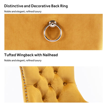 Lot de 6 chaises de salle à manger en velours capitonné avec pieds en bois massif.