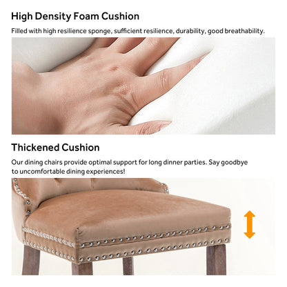 Lot de 6 chaises de salle à manger en velours capitonné avec pieds en bois massif.