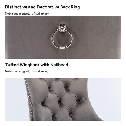 Lot de 6 chaises de salle à manger en velours capitonné avec pieds en bois massif.