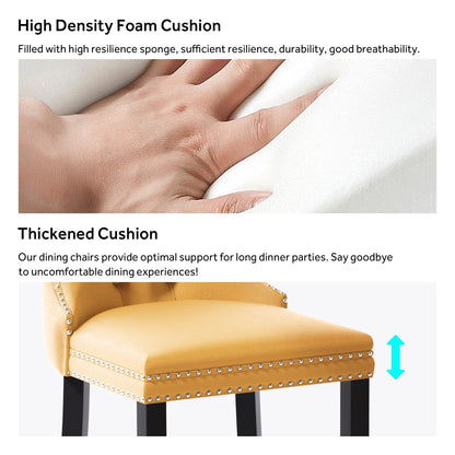 Lot de 6 chaises de salle à manger en velours capitonné avec pieds en bois massif.