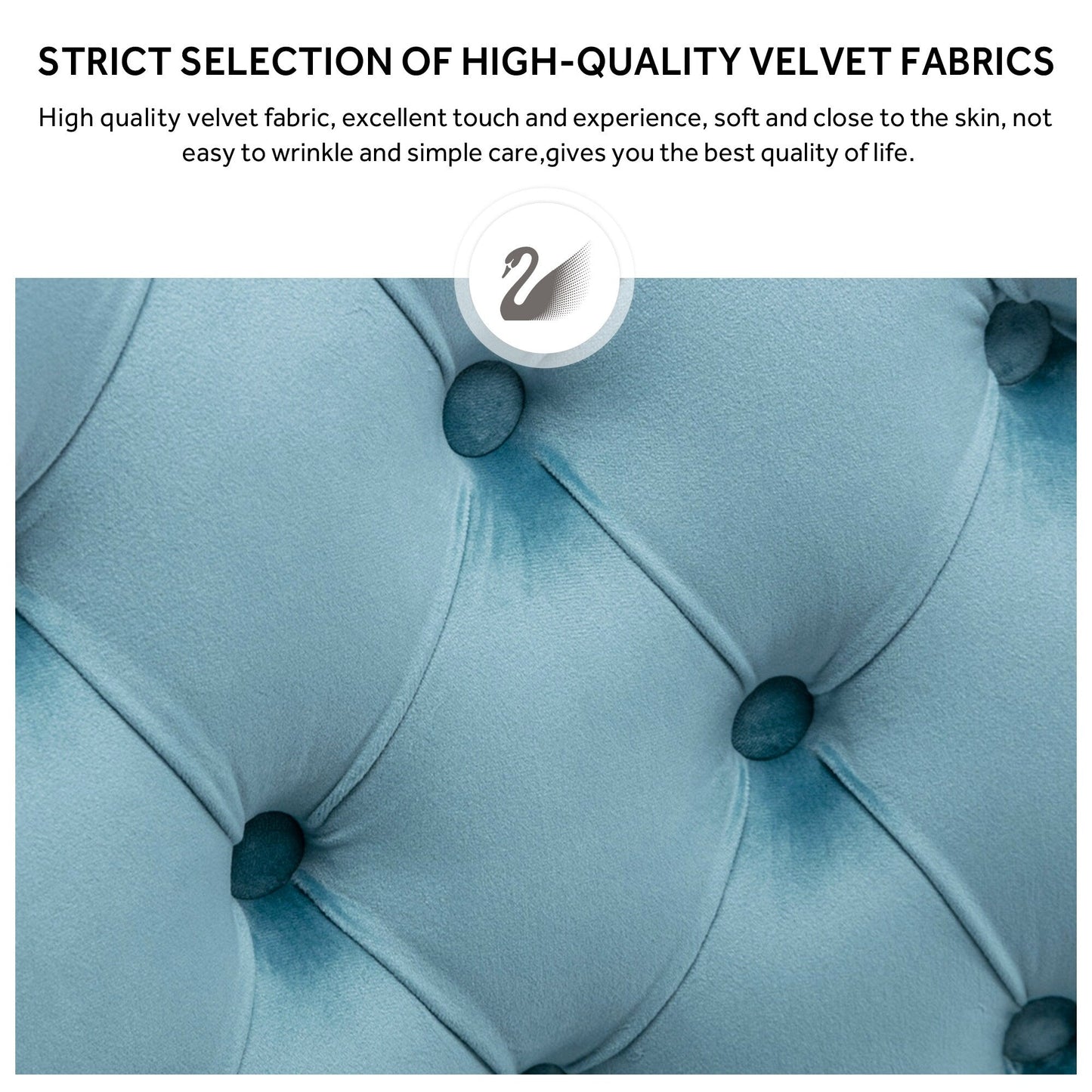 Lot de 6 chaises de salle à manger en velours capitonné avec pieds en bois massif.