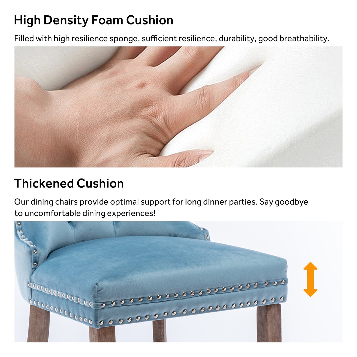 Lot de 6 chaises de salle à manger en velours capitonné avec pieds en bois massif.