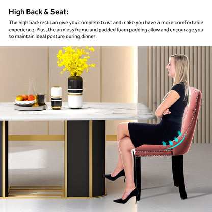 Lot de 6 chaises de salle à manger en velours capitonné avec pieds en bois massif.