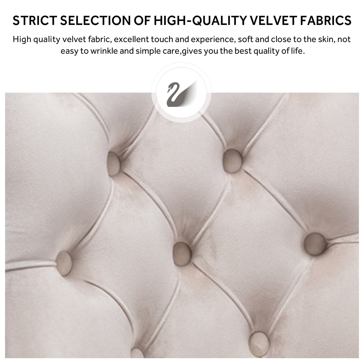 Lot de 6 chaises de salle à manger en velours capitonné avec pieds en bois massif.