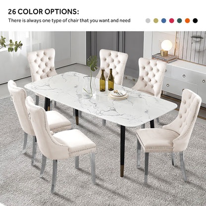 Lot de 6 chaises de salle à manger en velours capitonné avec pieds en bois massif.