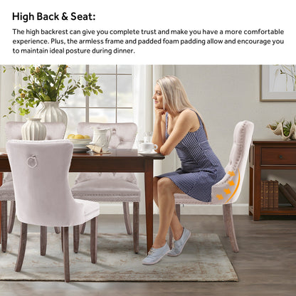 Lot de 6 chaises de salle à manger en velours capitonné avec pieds en bois massif.