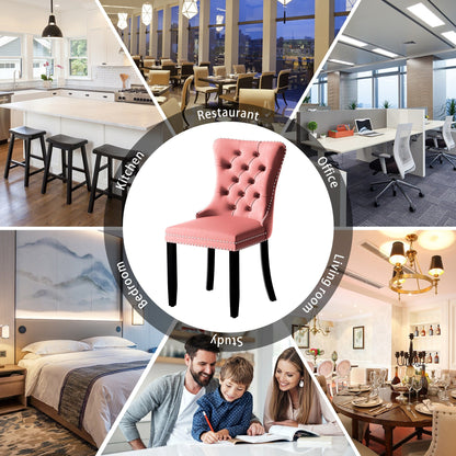 Lot de 6 chaises de salle à manger en velours capitonné avec pieds en bois massif.