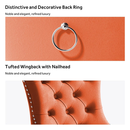 Lot de 6 chaises de salle à manger en velours capitonné avec pieds en bois massif.