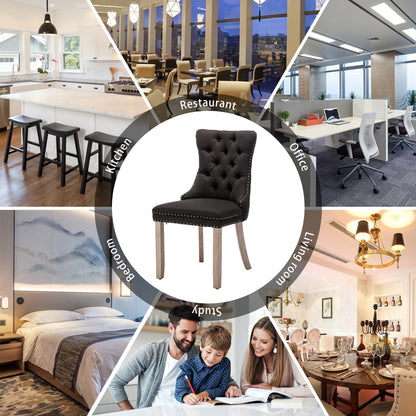 Lot de 6 chaises de salle à manger en velours capitonné avec pieds en bois massif.