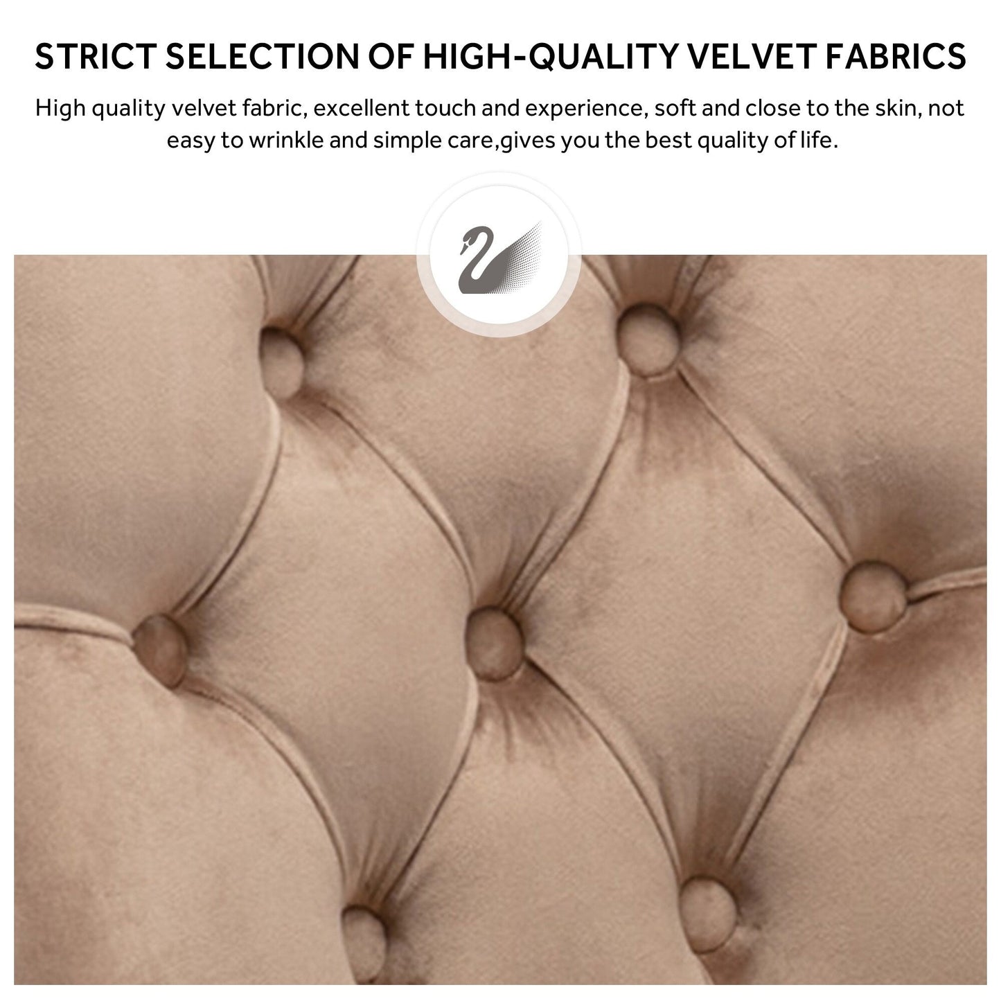 Lot de 6 chaises de salle à manger en velours capitonné avec pieds en bois massif.