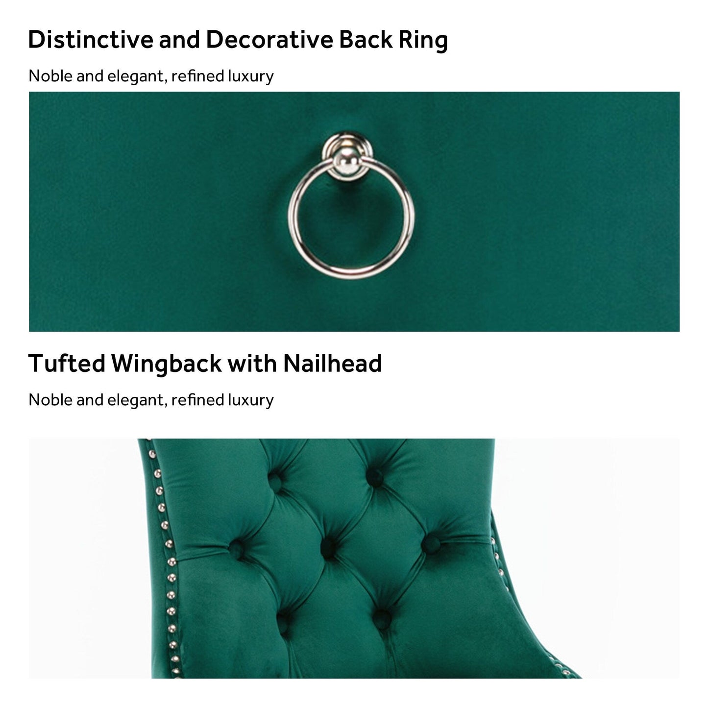 Lot de 6 chaises de salle à manger en velours capitonné avec pieds en bois massif.