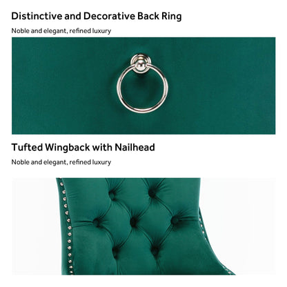 Lot de 6 chaises de salle à manger en velours capitonné avec pieds en bois massif.